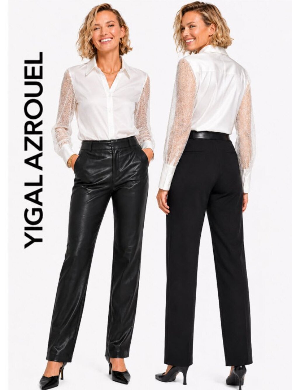 Yigal Azrouel Black Leather Straight-Leg Pants size 8 large